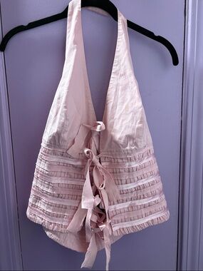 INC Vintage Women's Pink Halter Ribbon-Detail Top Size 8